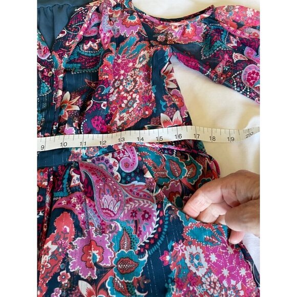 Aqua Women's Boho Dress Size M Floral Cold Shoulder Sheer Sleeves V-Neck Pockets - Picture 11 of 12